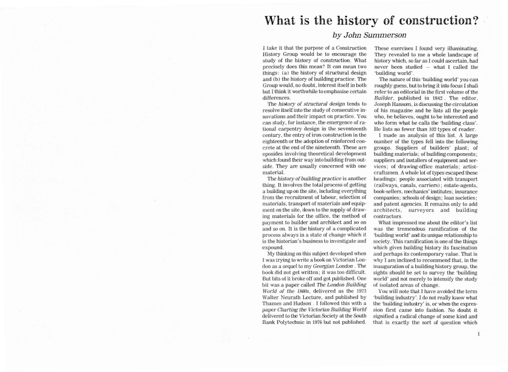 What Is the History of Construction? by John Summerson