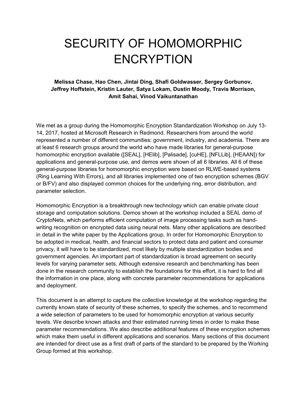 Security of Homomorphic Encryption