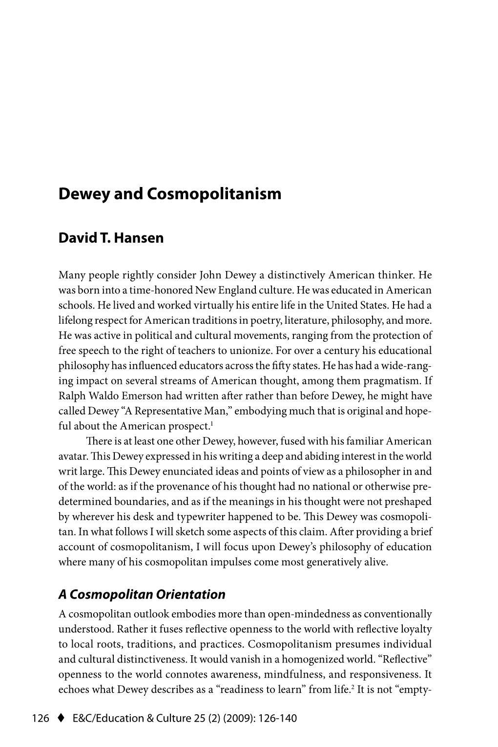 Dewey and Cosmopolitanism