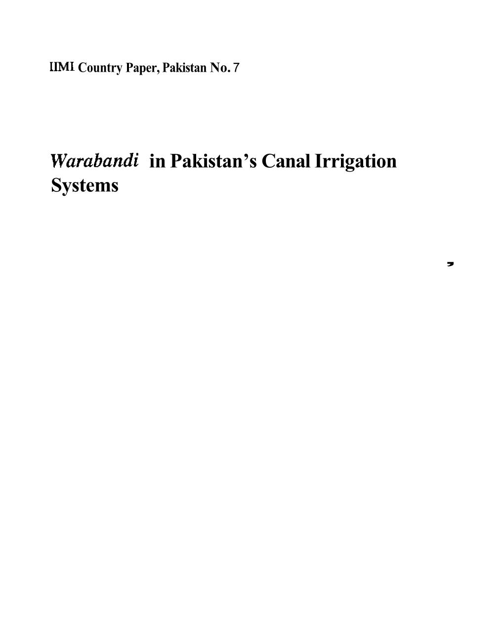 Wurubundi in Pakistan's Canal Irrigation Systems