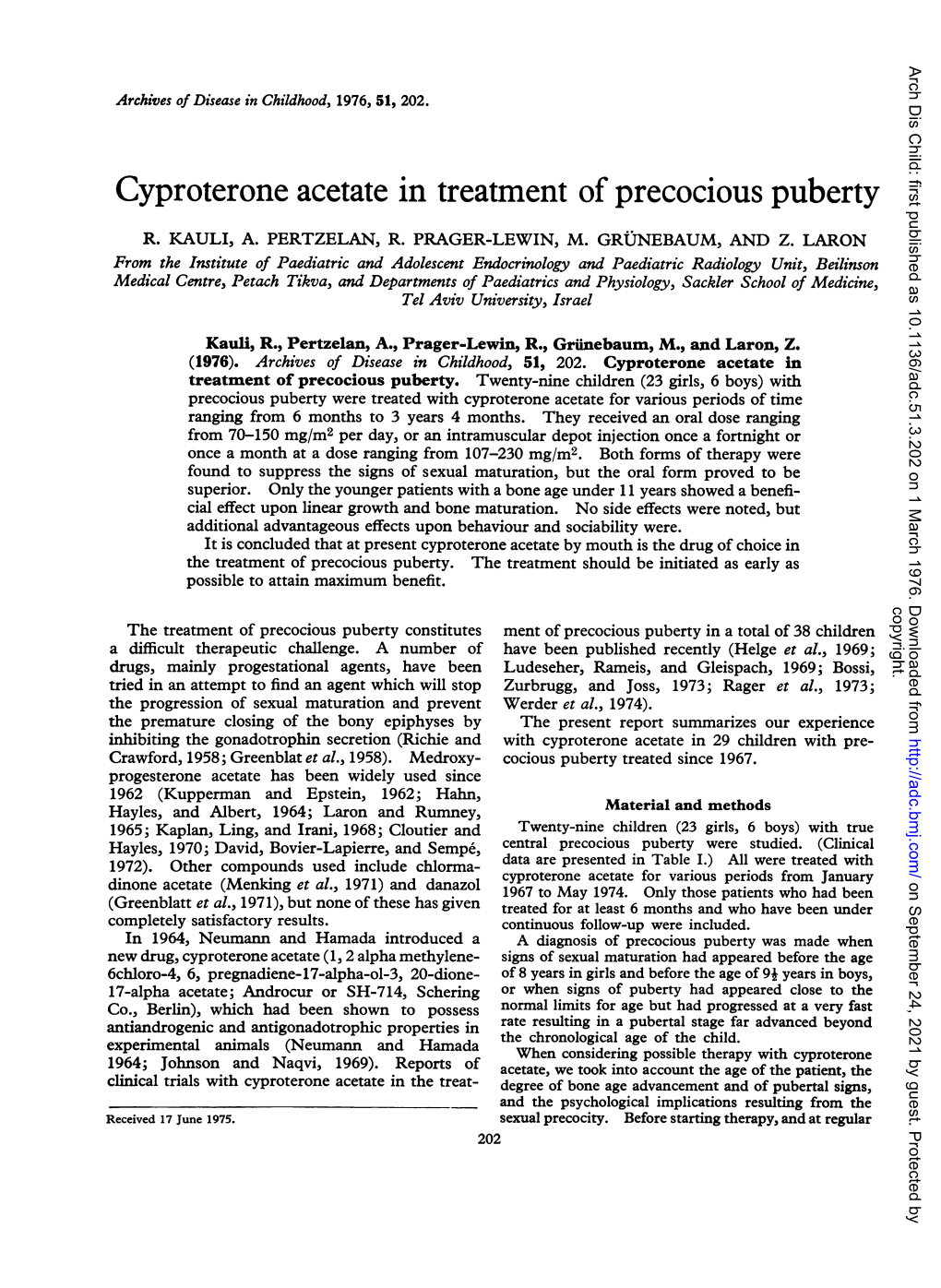 Cyproterone Acetate in Treatment of Precocious Puberty R