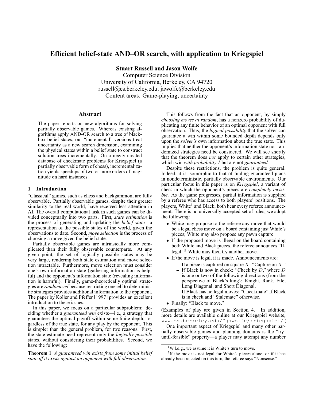 Efficient Belief-State AND–OR Search, with Application to Kriegspiel