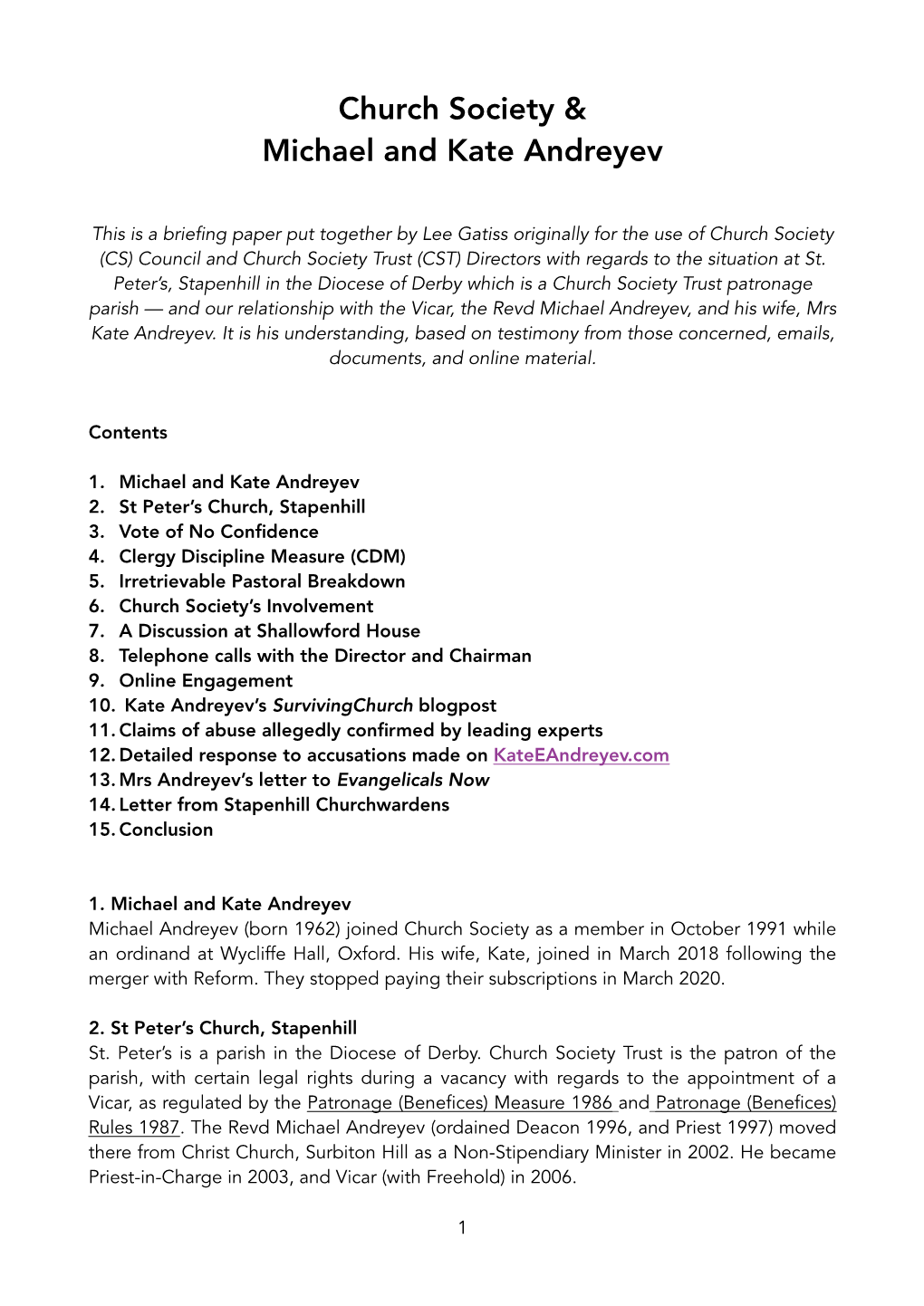 Church Society and the Andreyevs (Full Report) for PUBLICATION