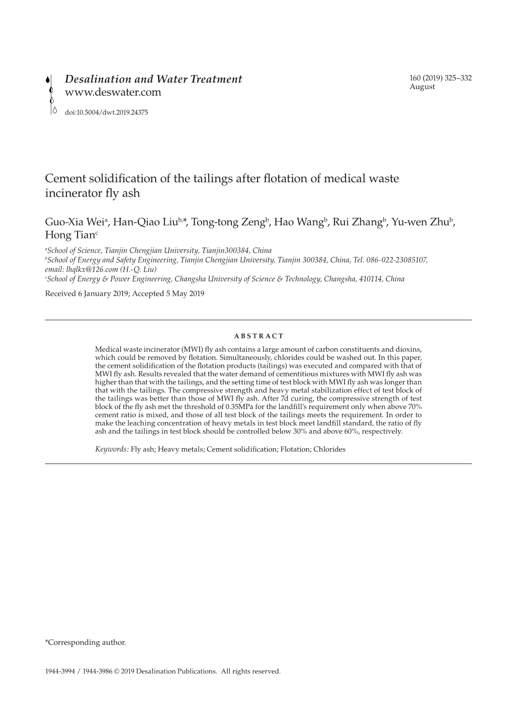 Cement Solidification of the Tailings After Flotation of Medical Waste Incinerator Fly Ash