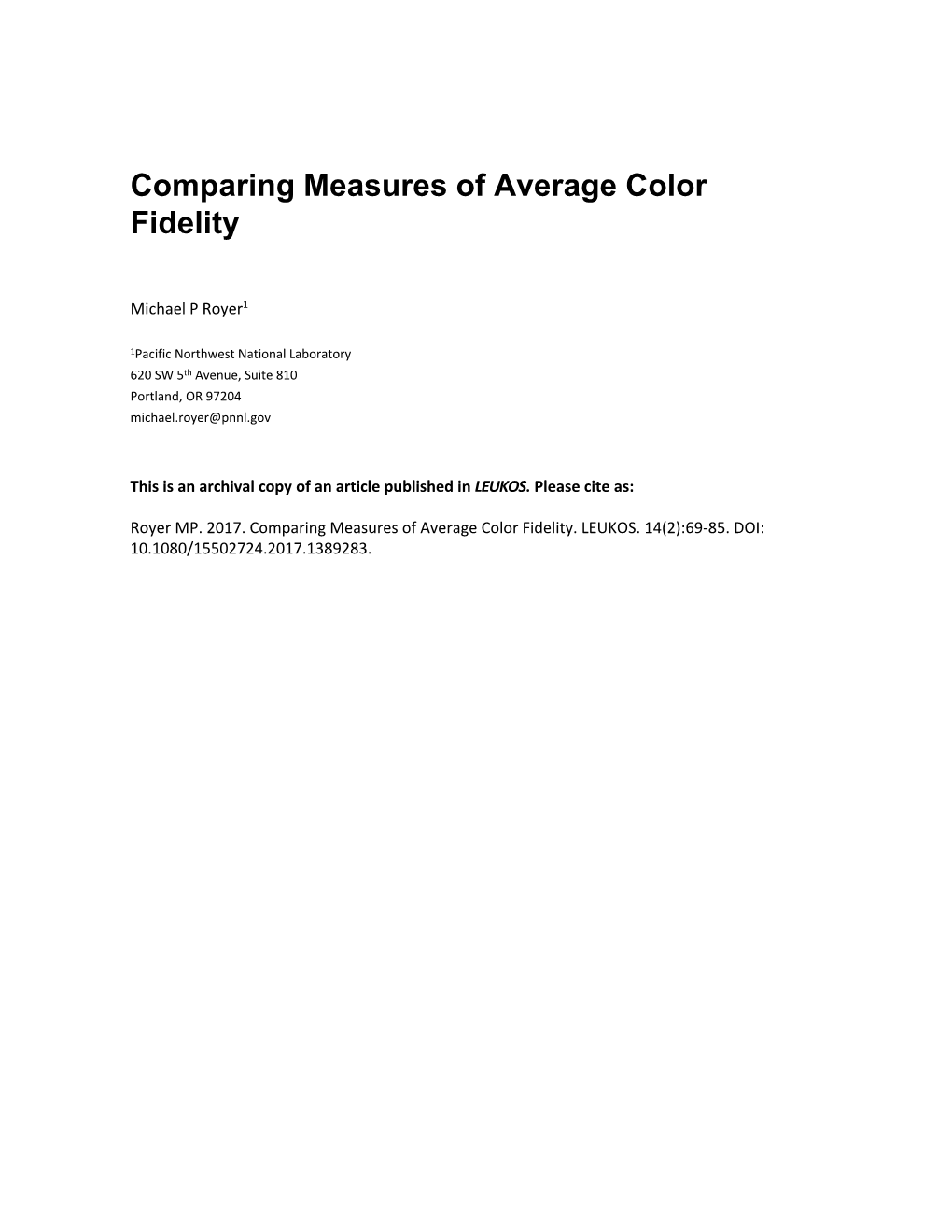 Comparing Measures of Average Color Fidelity