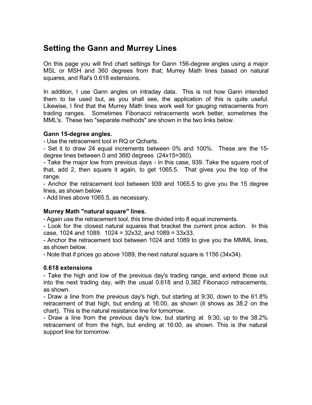 Setting the Gann and Murrey Lines