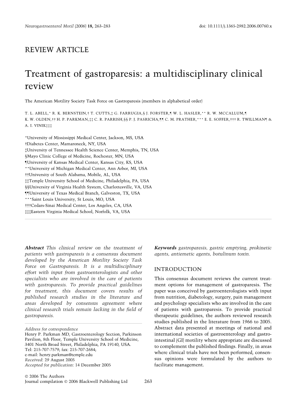 Treatment of Gastroparesis: a Multidisciplinary Clinical Review