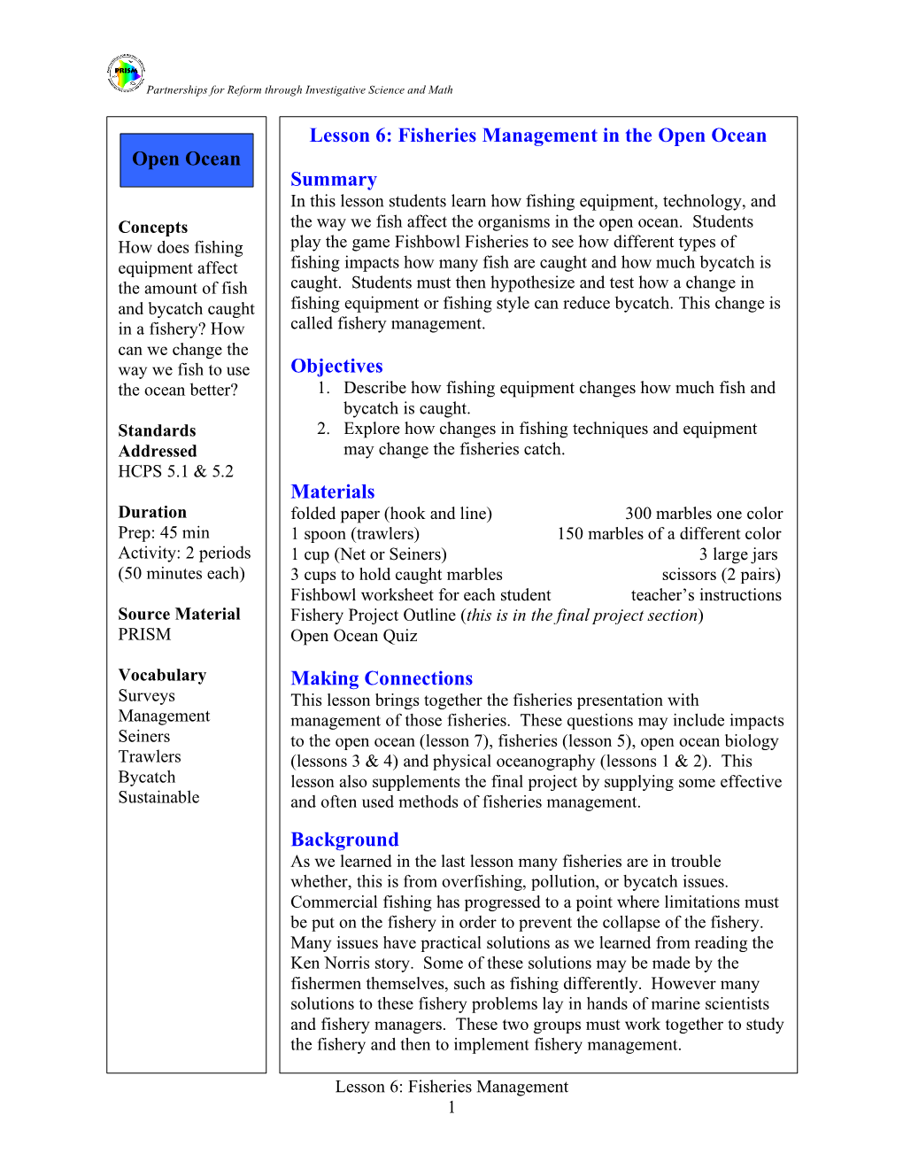 Lesson 6: Fisheries Management in the Open Ocean Summary