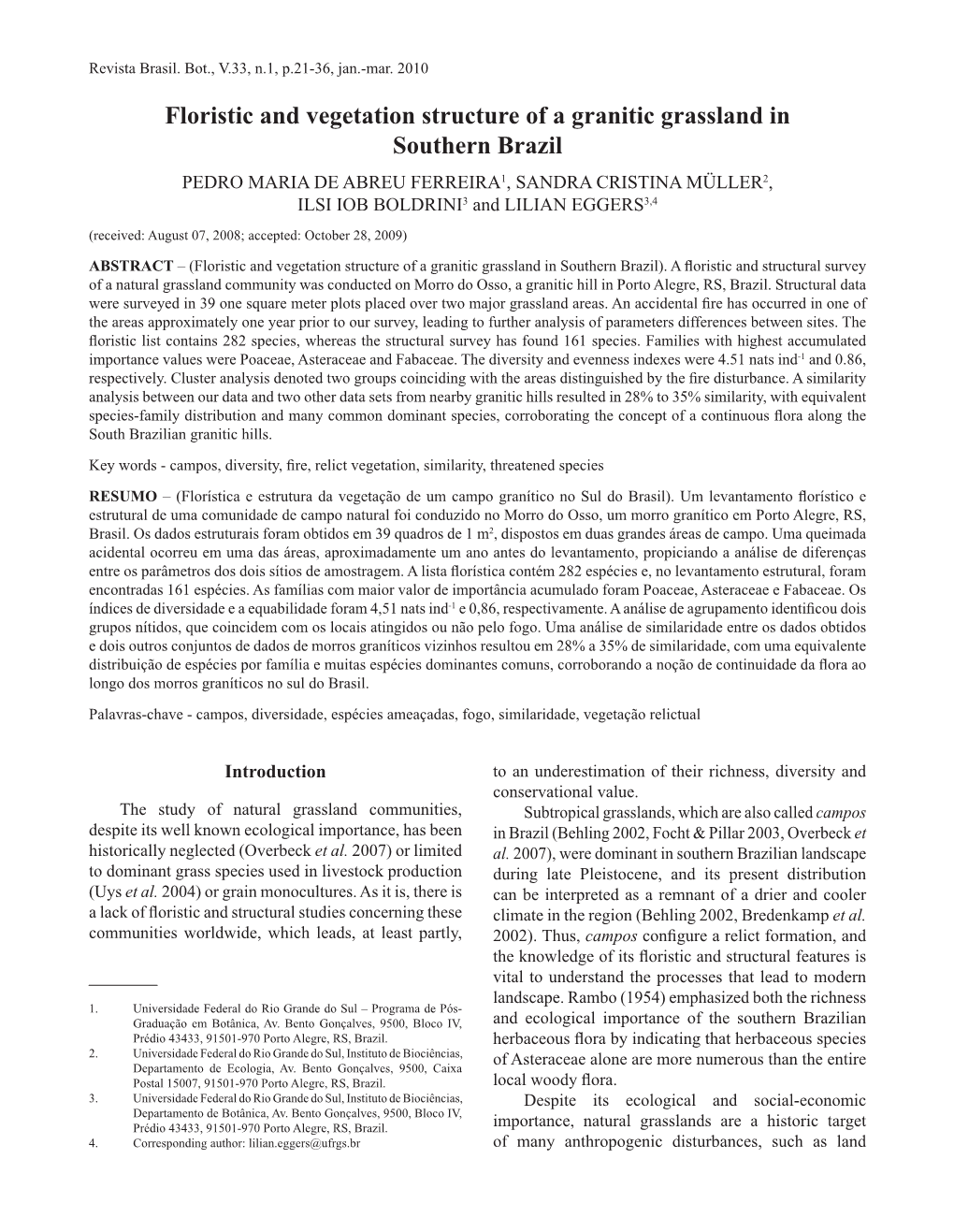 Floristic and Vegetation Structure of a Granitic