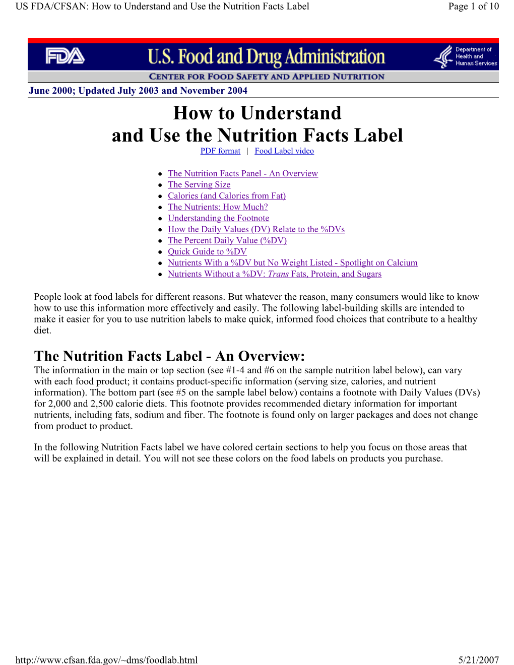 The Nutrition Facts Label Page 1 of 10