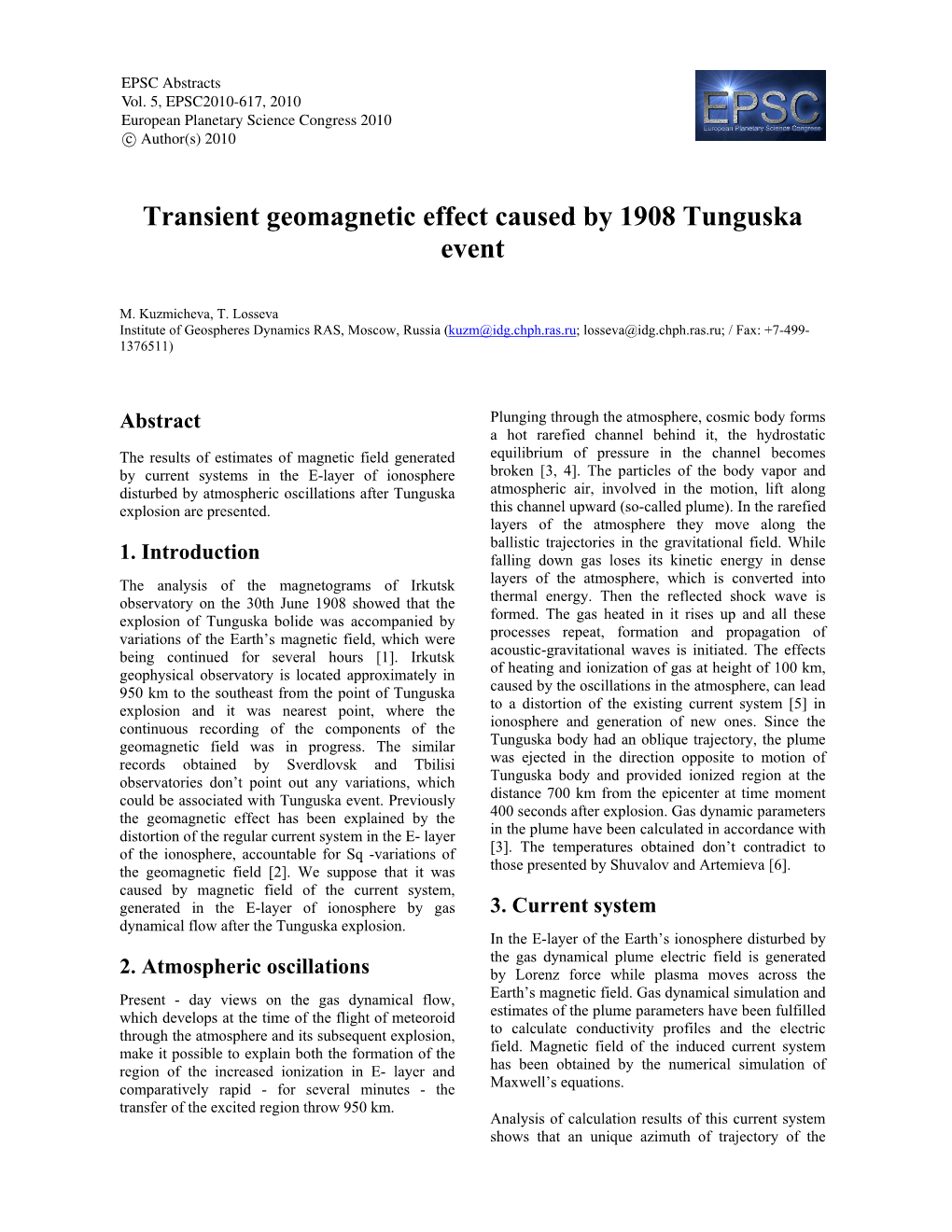 Transient Geomagnetic Effect Caused by 1908 Tunguska Event