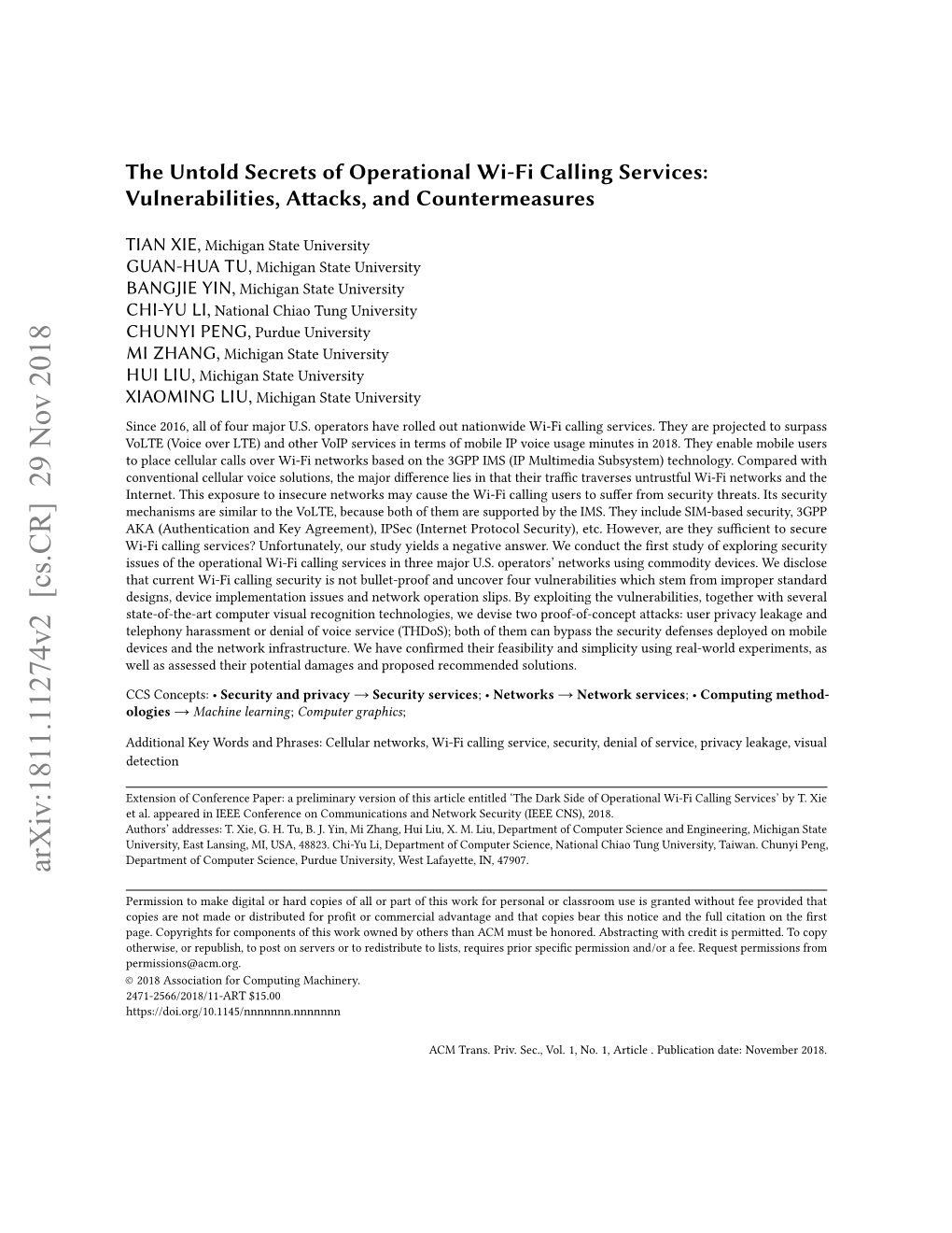 The Untold Secrets of Operational Wi-Fi Calling Services: Vulnerabilities, Attacks, and Countermeasures