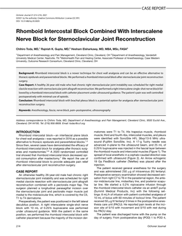 Rhomboid Intercostal Block Combined with Interscalene Nerve Block for Sternoclavicular Joint Reconstruction