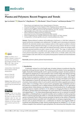 Plasma and Polymers: Recent Progress and Trends