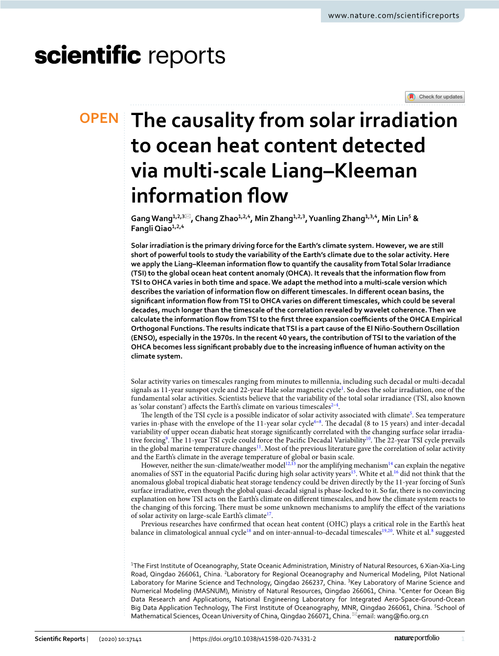 The Causality from Solar Irradiation to Ocean Heat Content Detected Via