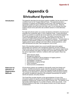 Appendix G Silvicultural Systems