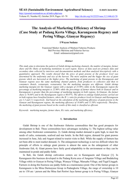 The Analysis of Marketing Efficiency of Shrimp (Case Study at Padang Kerta Village, Karangasem Regency and Pering Village, Gianyar Regency)