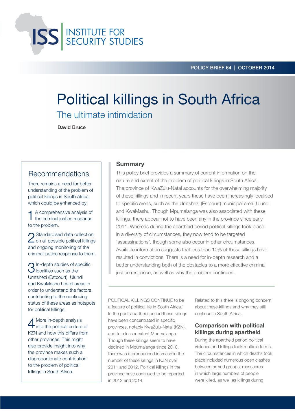 Political Killings in South Africa the Ultimate Intimidation