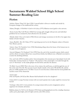 Sacramento Waldorf School High School Summer Reading List