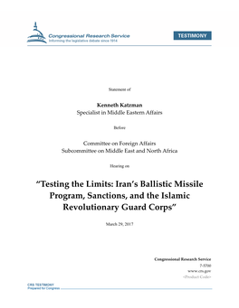 Testing the Limits: Iran's Ballistic Missile Program, Sanctions, and The