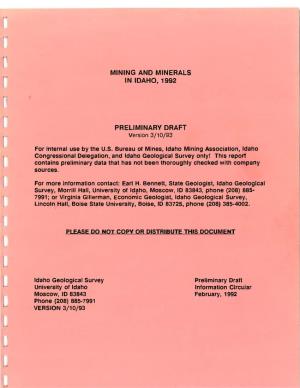 Mining and Minerals in Idaho, 1992