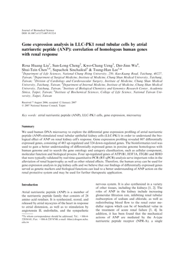 Gene Expression Analysis in LLC-PK1 Renal Tubular Cells by Atrial Natriuretic Peptide (ANP): Correlation of Homologous Human Genes with Renal Response