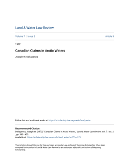 Canadian Claims in Arctic Waters