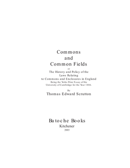 Commons and Common Fields Batoche Books