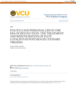 Politics and Personal Life in the Era of Revolution: The