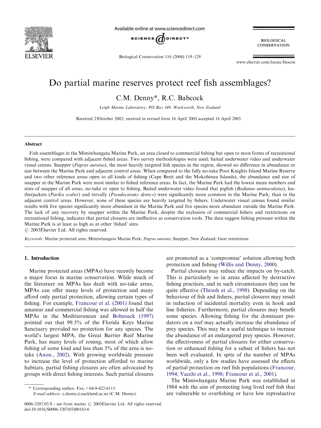 Do Partial Marine Reserves Protect Reef Fish Assemblages?