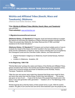 Wichita and Affiliated Tribes (Keechi, Waco and Tawakonie), Oklahoma (Oklahoma Social Studies Standards, OSDE)