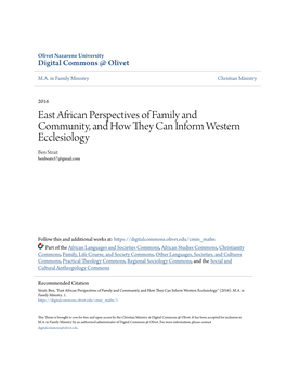 East African Perspectives of Family and Community, and How They Can Inform Western Ecclesiology Ben Strait Benbeats57@Gmail.Com