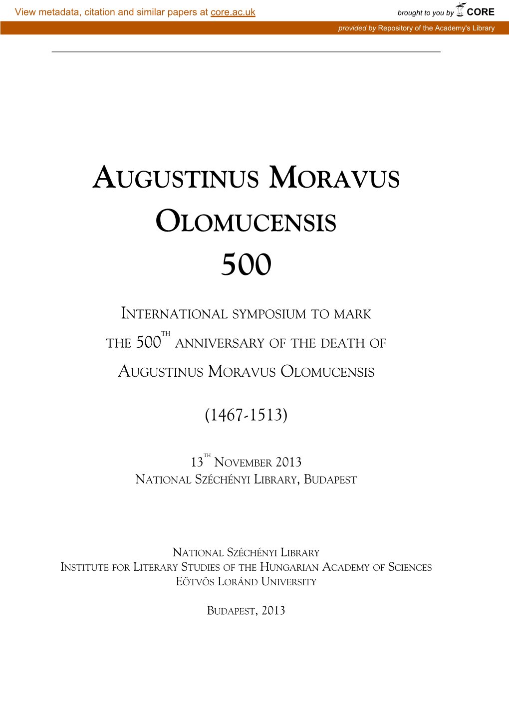 Augustinus Moravus Olomucensis 500