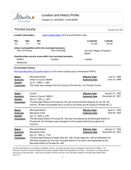 Location and History Profile Ponoka County