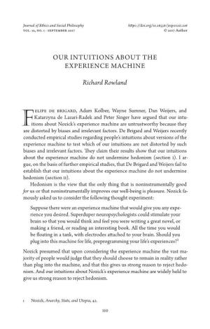 Our Intuitions About the Experience Machine