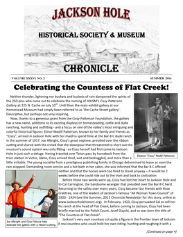 SUMMER 2016 Celebrating the Countess of Flat Creek!