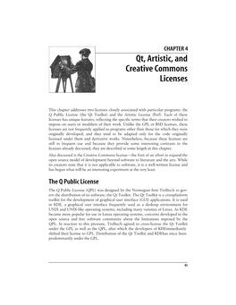 Chapter 4: Qt, Artistic, and Creative Commons Licenses