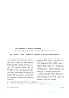 The Chemistry of Brazilian Quiinaceae. 1. Constituents of Touroulia Guianensis and Lacunaria Jenmani