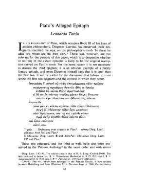 Plato's Alleged Epitaph , Greek, Roman and Byzantine Studies, 25:1 (1984) P.63