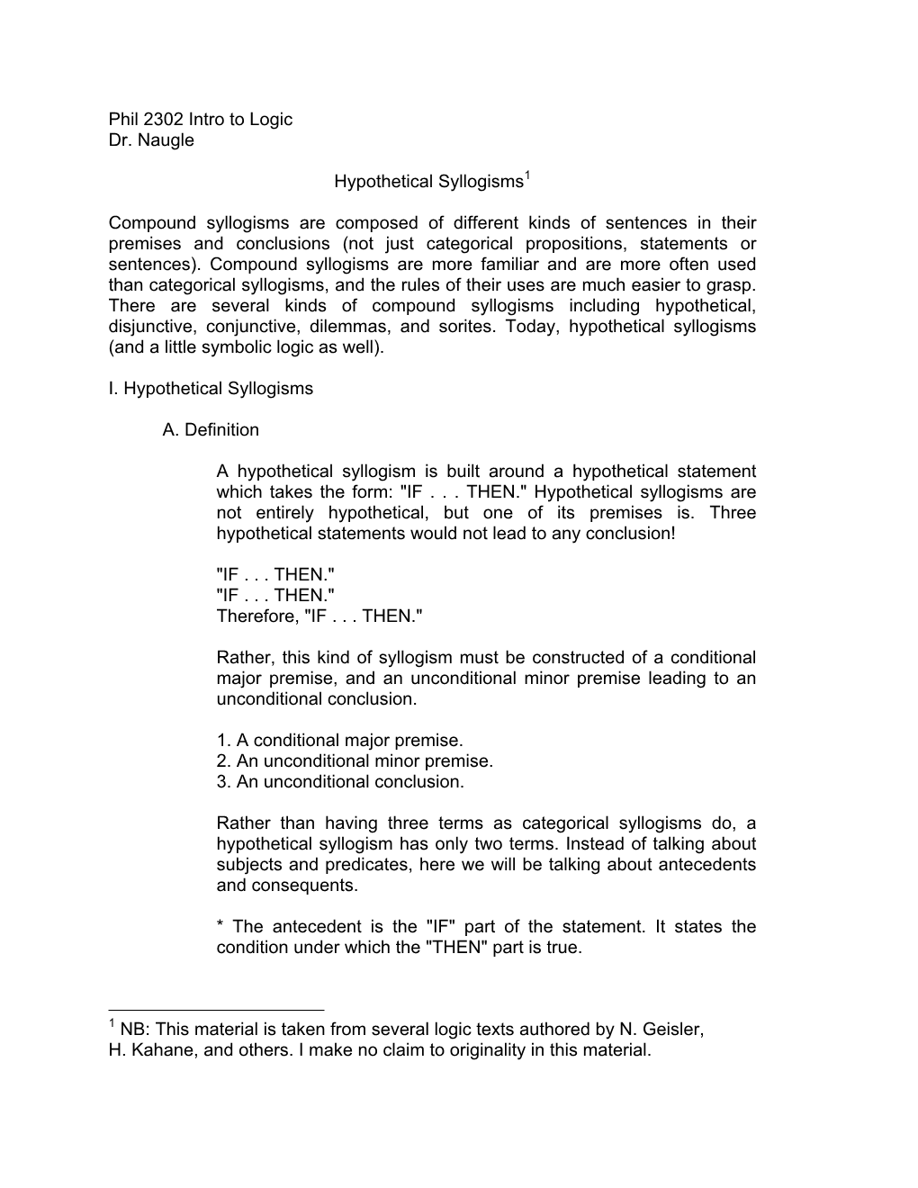 Hypothetical Syllogisms1