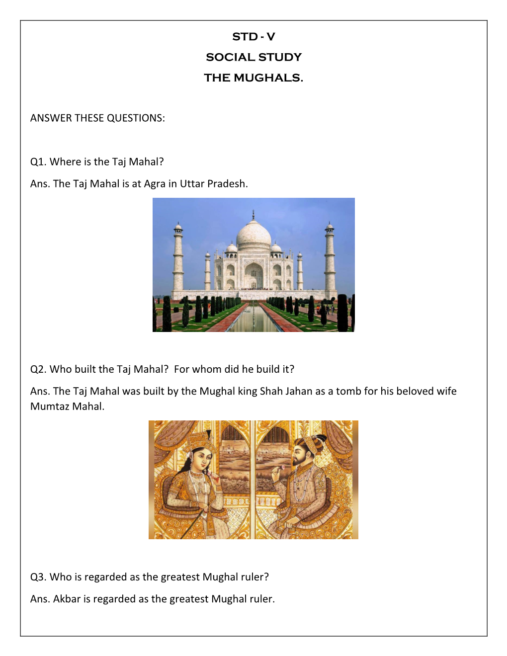 Std - V Social Study the Mughals