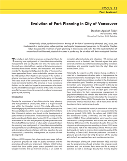 Evolution of Park Planning in the City of Vancouver