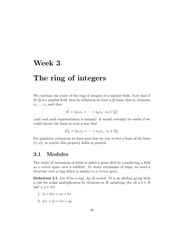 Week 3 the Ring of Integers
