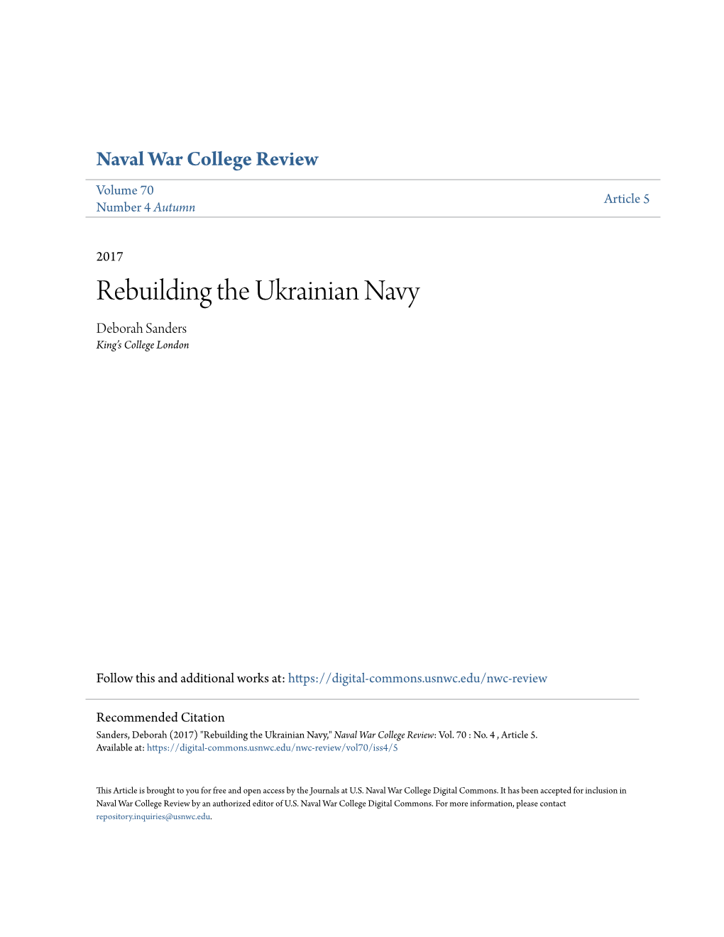 Rebuilding the Ukrainian Navy Deborah Sanders King’S College London