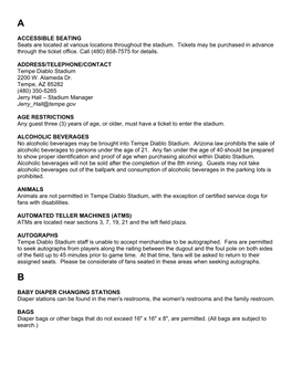 ACCESSIBLE SEATING Seats Are Located at Various Locations Throughout the Stadium