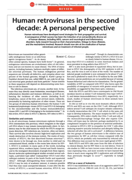 Human Retroviruses in the Second Decade: a Personal Perspective
