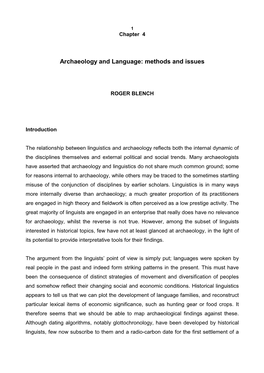 Archaeology and Language: Methods and Issues