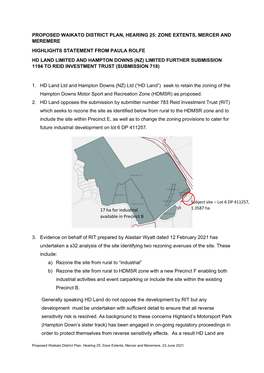 Proposed Waikato District Plan, Hearing 25: Zone Extents, Mercer and Meremere Highlights Statement from Paula Rolfe Hd Land