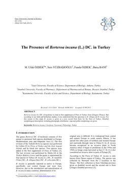 The Presence of Berteroa Incana (L.) DC. in Turkey
