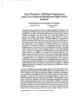 Some Properties of Bilingual Maintenance and Loss in Mexican Background High-School Students